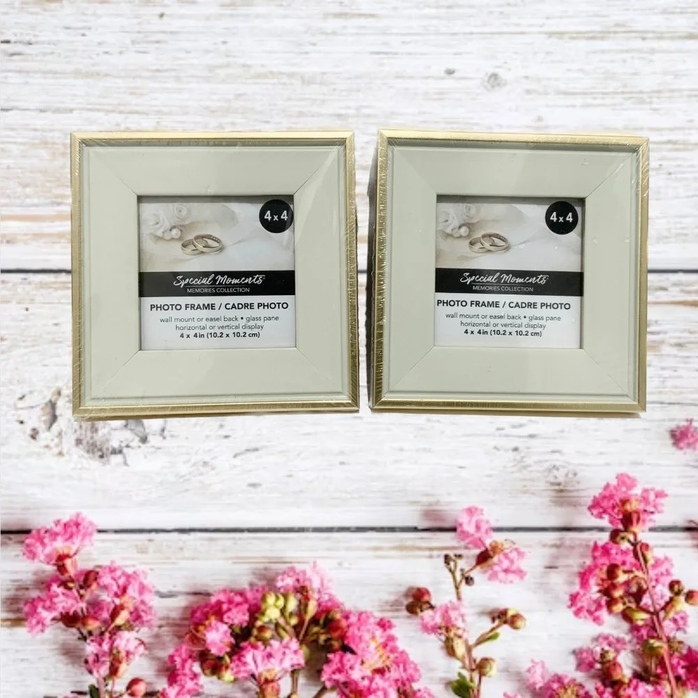 Set of 2 Picture Frames Ivory Gold Photo Frame with Mat Poster Frame 4x4 inches